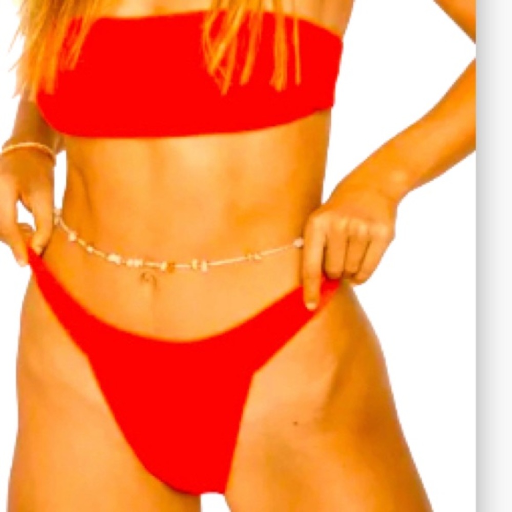 Nasty Gal Crinkle Bandeau Bikini Orange Top Size 6 Bottom 8 NWT! - Picture 3 of 16